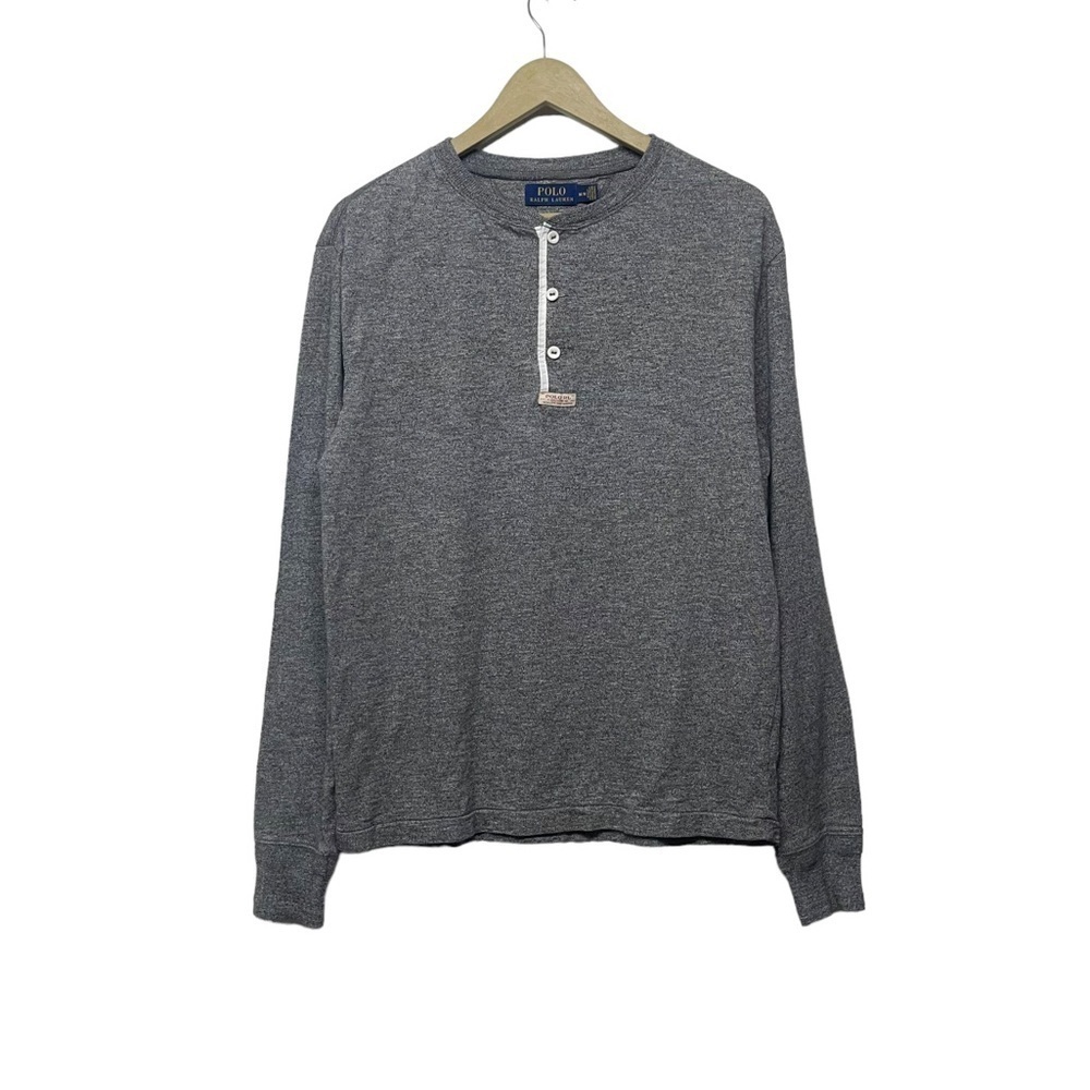 Polo Ralph Lauren Mens Gray 1/4 Button Long Sleeve Shirt Size Medium